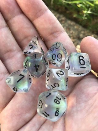Chessex Clear With Black Borealis 7 Die Set,  Rare,  Discontinued,