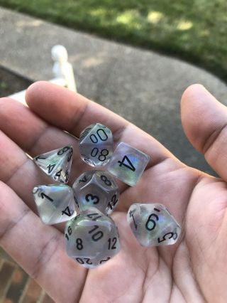 Chessex Clear with Black Borealis 7 Die Set,  Rare,  Discontinued, 2