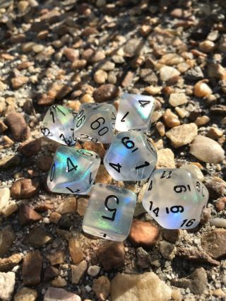 Chessex Clear with Black Borealis 7 Die Set,  Rare,  Discontinued, 3