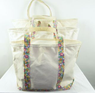 Vintage Ll Bean Boat And Tote Canvas Floral Trim Set Of 3 Small Medium Large