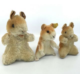 Steiff Goldy Hamster Family Of 3 Mohair Plush Id Button Tag 1960s 14cm 10cm Vtg