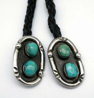 Vintage Navajo Sterling Silver Turquoise Bolo Tie Native American LRG 3 - 1/2 