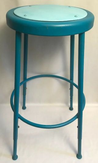 Vtg Mayline Industrial Shop Stool Adj 25 - 33 " Legs Drafting Machinist Chair Blue