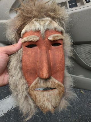 Antique/vintage Inuit Hide And Fur Mask