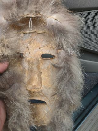 Antique/Vintage Inuit Hide And Fur Mask 4