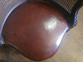 Vintage French Corner Chair Early 1900 ' s Leather Seat Carved Wood 4