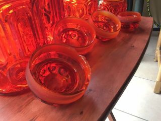Vtg L.  E.  Smith Moon and Stars Amberina Red Glass Canister Set Flour Sugar Coffee 6