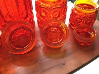 Vtg L.  E.  Smith Moon and Stars Amberina Red Glass Canister Set Flour Sugar Coffee 7