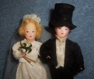 Vintage Cloth Doll House Dollhouse Man &women Bride & Groom Pair Rare Erna Meyer
