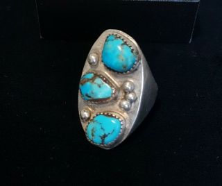 Massive Vintage Navajo Sterling Silver Turquoise Nugget Ring Sz 12