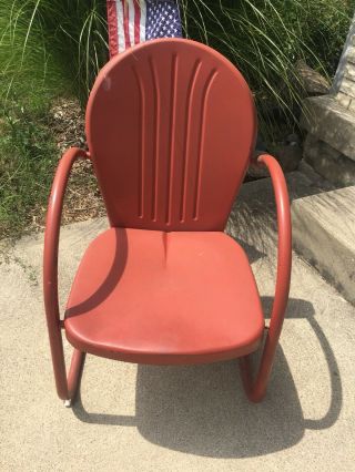 Vintage Metal Porch - Patio Red Bounce - Spring Chair With " Clam Shell " Back