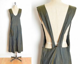 Vintage Dress Flax By Jeanne Engelhart Olive Green Silk Criss Cross Lagenlook L