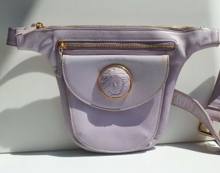 Vintage Gianni Versace Couture Cow Leather Medusa Head Waist Pouch Bag Stains