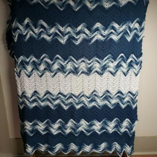 Vintage Crochet Chevron Striped Afghan Grandma Blanket Handmade 50x93 Full Dbl