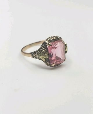 Fine Antique Victorian 10k Gold Ring Pink Tourmaline Glass Paste Size 4.  5
