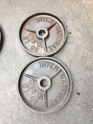International Deep Dish Olympic 35 Lb Weight Plates Pair Vintage