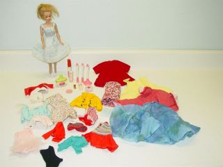 Vintage Mattel 1958 Barbie Doll With Accessories Clothes Makeup Tressy Stand