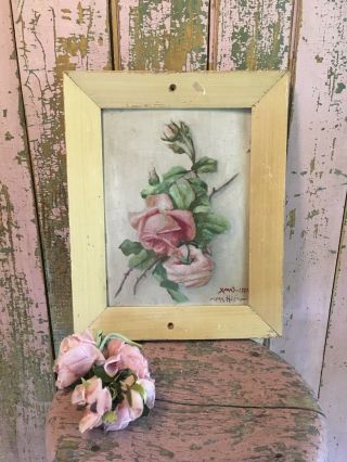 The Best Oil Painting Huge Pink Roses Vintage 1957 Signed Chippy Frame