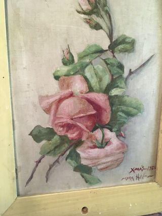 The Best Oil Painting Huge Pink Roses Vintage 1957 Signed Chippy Frame 2