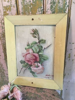 The Best Oil Painting Huge Pink Roses Vintage 1957 Signed Chippy Frame 5