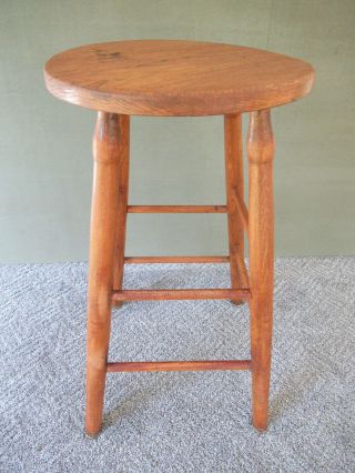 Vintage Stool Primitive Oak Wood 24 - 1/2 " Tall 13 " Seat Nm Sargent Boonville Ny