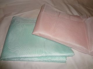 Vtg 1.  5 Yard Sheer Aqua,  1 1/6 Yard Sheer Pink Dotted Fabric Both 44 " Wide