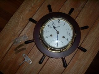 Vintage Schatz Royal Mariner 8 Day Ship Bell Brass Wall Clock W/ Key