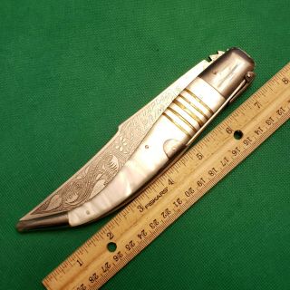 Massive Vintage Ornate Toledo Navaja Clasp Ratchet Lock Pocket Knife Knives 7