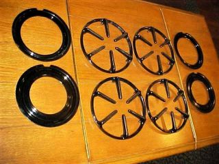 Set Of 4 Vintage Cast Iron Gas Stove Range Round Burners Grates And 4 Drip Pans