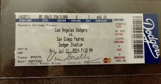 Vin Scully Signed Ticket From July 11,  2014 With Proof.  Rare Hof Dodgers