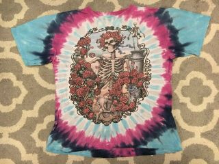 Vintage 90s 1995 Grateful Dead Skeleton Rose Tie - Dye T - Shirt Adult Size Large E9