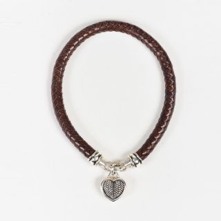 Vintage Barry Kieselstein - Cord Brown Leather Sterling Silver Heart Necklace