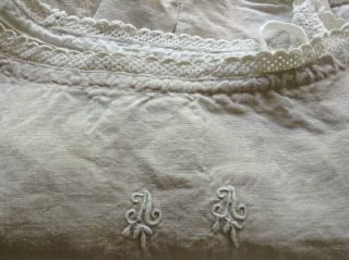 Antique Vintage French Linen Hemp Night Dressing Gown Peasant Smock Shirt Dress