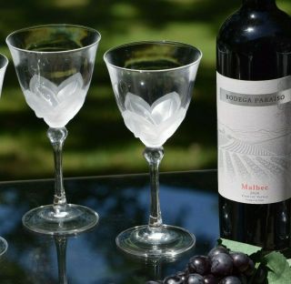 Vintage Crystal Wine Glasses Water Goblets,  Set Of 6,  Satin Petal Wine Glasses