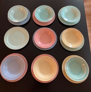 Vtg.  Luray Pastels Taylor & Smith 8 Dessert Bowls And 9 B&b Plates - Euc