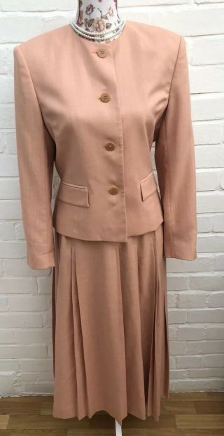 Viyella Vintage Suit Salmon Pink Jacket Pleated Skirt Maxi Size 8 10 Wedding
