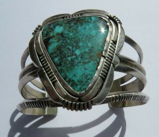 Navajo Jon Peters - Large Vintage Sterling And Turquoise Cuff Bracelet