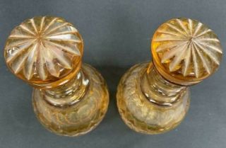 Vintage Set of 2 Cut - to - Clear Amber Bohemian Decanters 2
