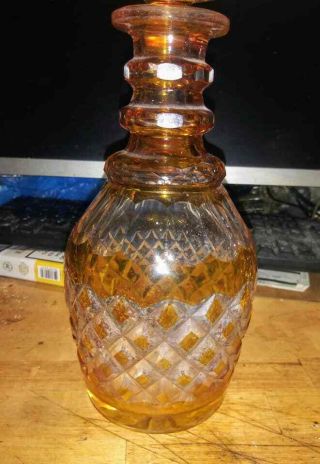 Vintage Set of 2 Cut - to - Clear Amber Bohemian Decanters 5