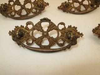 Set Of 5 Antique Brass Drawer Pulls/handles Ornate Victorian Vtg Large 4 7/8 " W