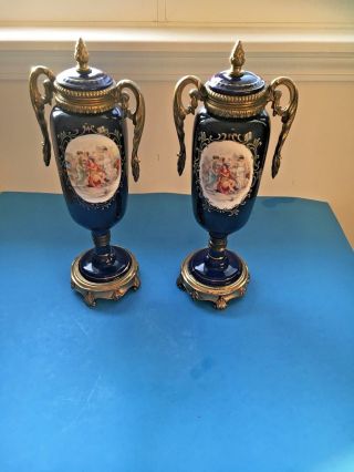 Antique/vintage Italy Tall Cobalt Blue Vase Lamps - Marked And Numbered