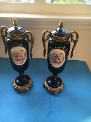 Antique/Vintage Italy Tall Cobalt Blue Vase Lamps - Marked and Numbered 2