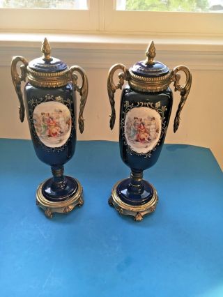 Antique/Vintage Italy Tall Cobalt Blue Vase Lamps - Marked and Numbered 3