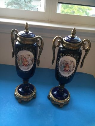 Antique/Vintage Italy Tall Cobalt Blue Vase Lamps - Marked and Numbered 4
