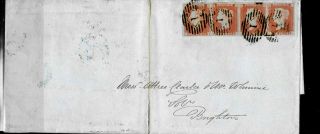 Gb Qv 1841 1d Red Strip Of 4 London 1 Cancels To Bighton Cover 18 Mar 1850 Rare