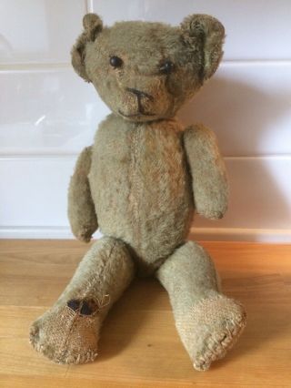 Primative Antique Jointed Teddy Bear Mohair Unmarked 17 Inch Stuffed Rare