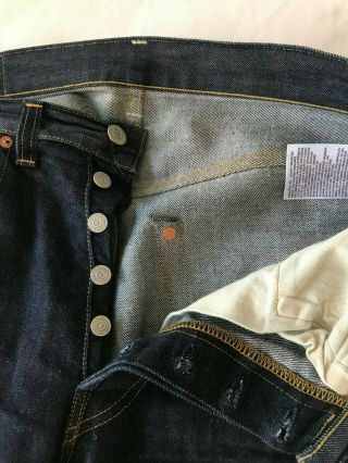 Levi ' s 1947 501XX Raw Blue Denim Selvedge Jeans Size 32 x 36 Made in USA Rare 3