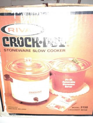 Vintage Rival Crock Pot Slow Cooker 3.  5 Qt Removable Stoneware Model 3150