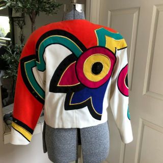Vtg 1980 - 90s Ibe Pop Art Jacket,  Balero Style Poly/rayon Black Sequins Lined