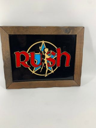 Vintage Rush Music Carnival Glass Picture Wood Frame